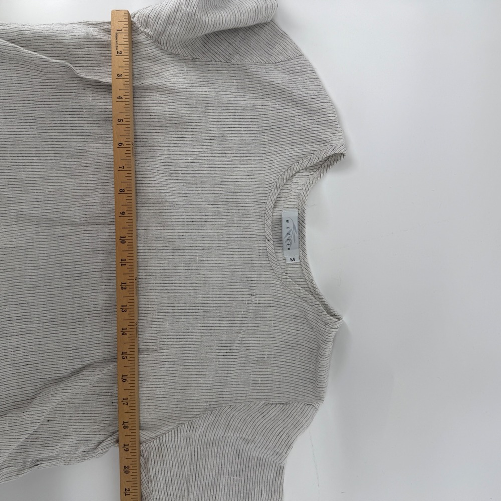 Willow 100% Linen 2 Piece Set Gray White Striped Top and Cropped Pants Womens M - Picture 7 of 11